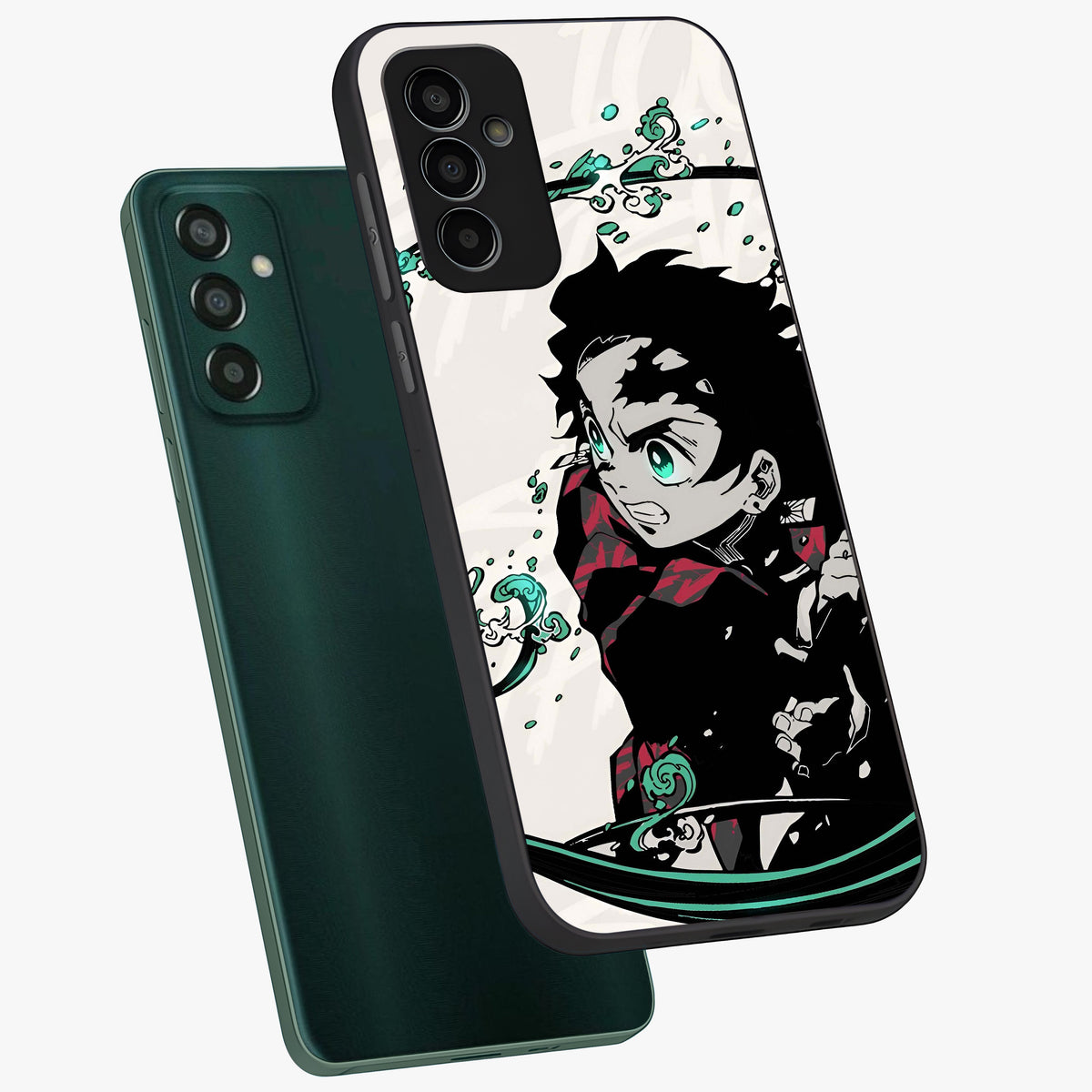 Demon Slayer Glass Case displayed in angled mockup highlighting dramatic anime character design with action aesthetic.