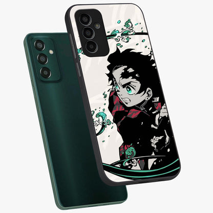 Demon Slayer Glass Case displayed in angled mockup highlighting dramatic anime character design with action aesthetic.