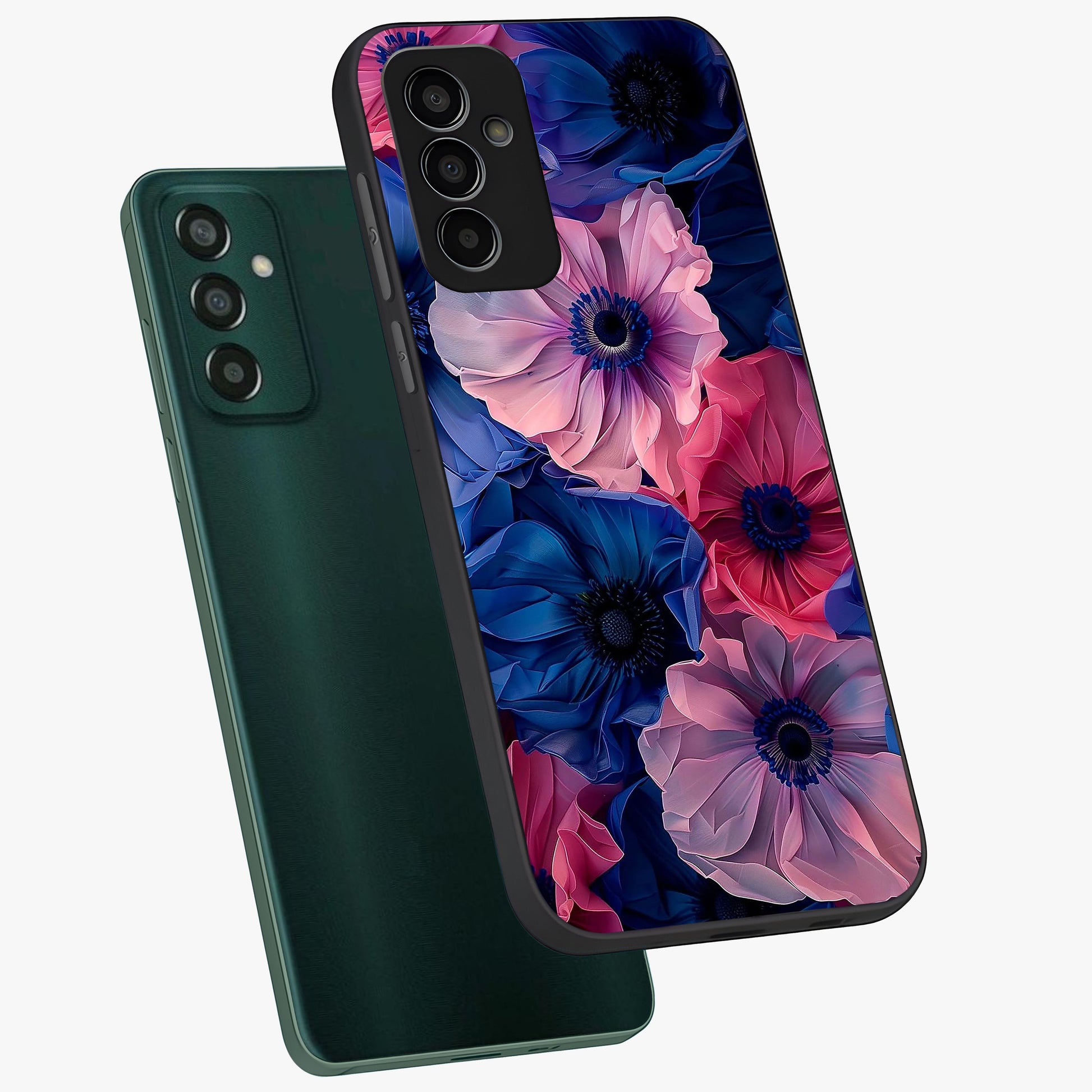 Flower Paper Art Pattern Glass Case displayed in angled mockup highlighting layered paper flower design with artistic aesthetic.