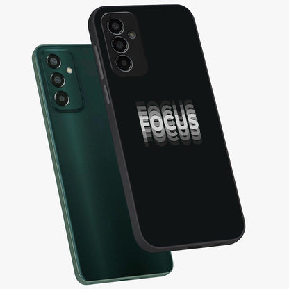 Focus Mode On Glass Case displayed in angled mockup highlighting clean minimal text artwork with modern aesthetic style.