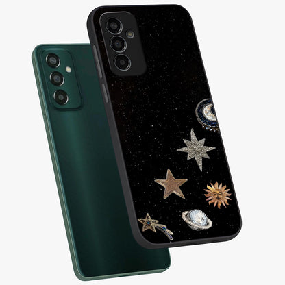 Galactic Charm Glow Glass Case displayed in angled mockup highlighting luminous galaxy inspired design with dreamy aesthetic.