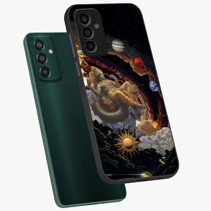 Galactic Divine God Glass Case displayed in angled mockup highlighting powerful celestial deity illustration with galactic aesthetic.