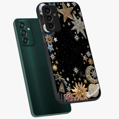 Galactic Jewel Stars Glass Case displayed in angled mockup highlighting shining celestial star design with cosmic aesthetic style.