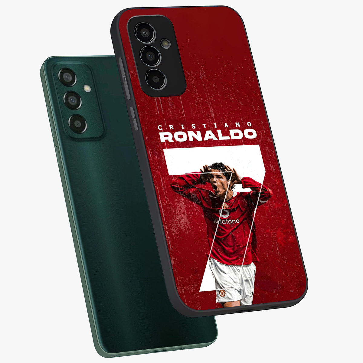 Goal Celebration Legacy Glass Case displayed in angled mockup highlighting energetic sports celebration design with bold athletic theme.