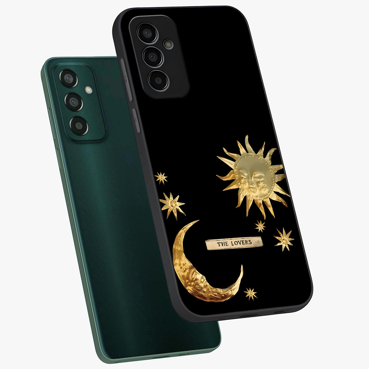 Gold Sun Blush Glass Case displayed in angled mockup highlighting radiant sun design with warm golden aesthetic.