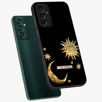 Gold Sun Blush Glass Case displayed in angled mockup highlighting radiant sun design with warm golden aesthetic.