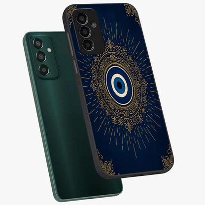 Golden Celestial Charm Glass Case displayed in angled mockup highlighting sparkling cosmic charm design with celestial aesthetic.