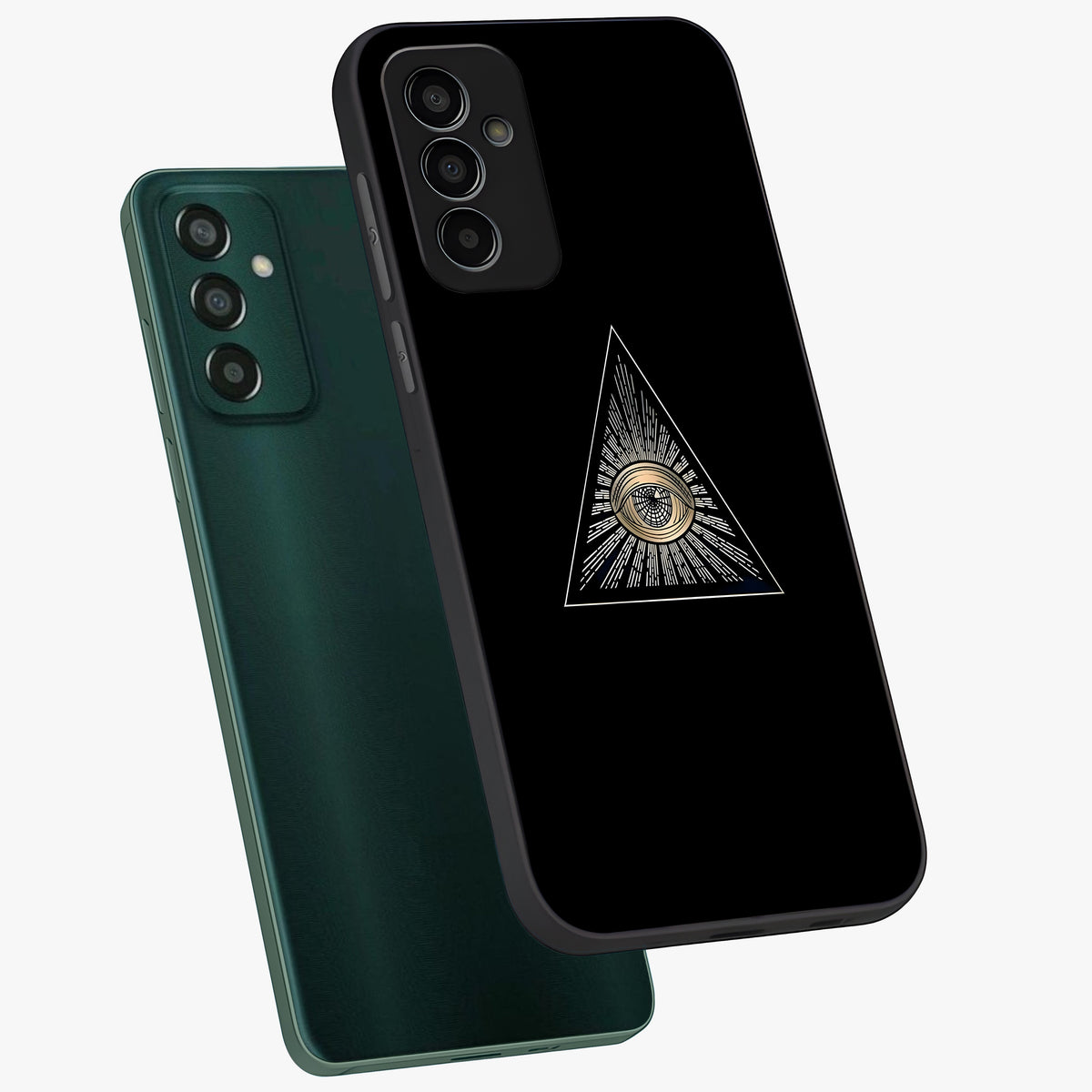 Illuminati Evil Glass Case displayed in angled mockup highlighting dark occult inspired design with bold aesthetic style.