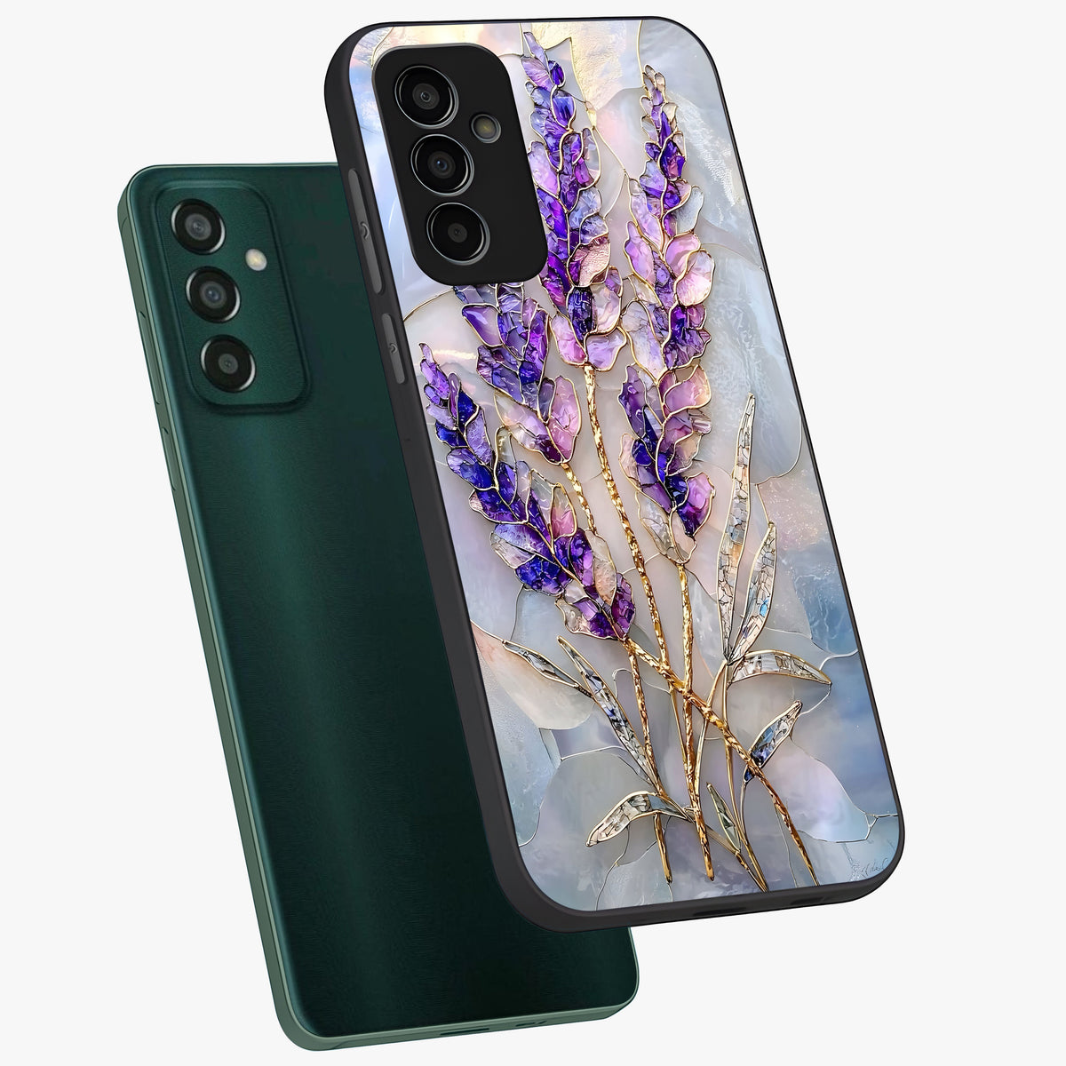 Lavender Dream Glow Glass Case displayed in angled mockup highlighting dreamy purple glow design with soft artistic style.