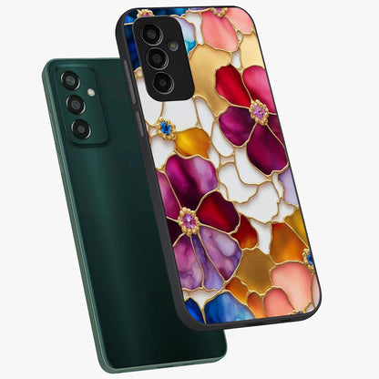 Marble Flower Pattern Glass Case displayed in angled mockup highlighting elegant marble floral design with modern aesthetic.