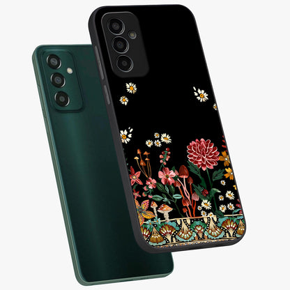 Midnight Bloom Pattern Glass Case displayed in angled mockup highlighting elegant flower design with midnight aesthetic style.
