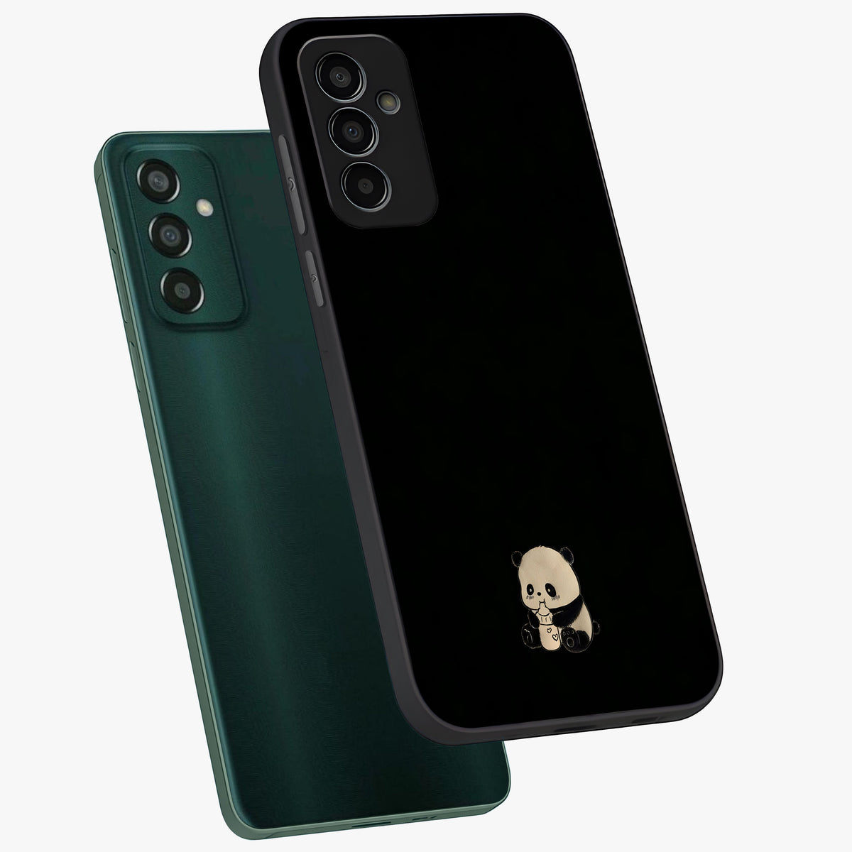 Midnight Panda Love Glass Case displayed in angled mockup highlighting adorable panda illustration with midnight aesthetic.