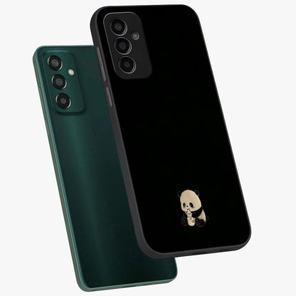 Midnight Panda Love Glass Case displayed in angled mockup highlighting adorable panda illustration with midnight aesthetic.