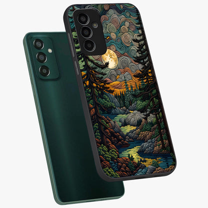 Moonlight Forest Dream Glass Case displayed in angled mockup highlighting dreamy forest design with glowing moon aesthetic.
