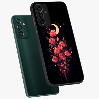Moonlit Floral Elegance Glass Case displayed in angled mockup highlighting graceful flower design with soft moonlight aesthetic.