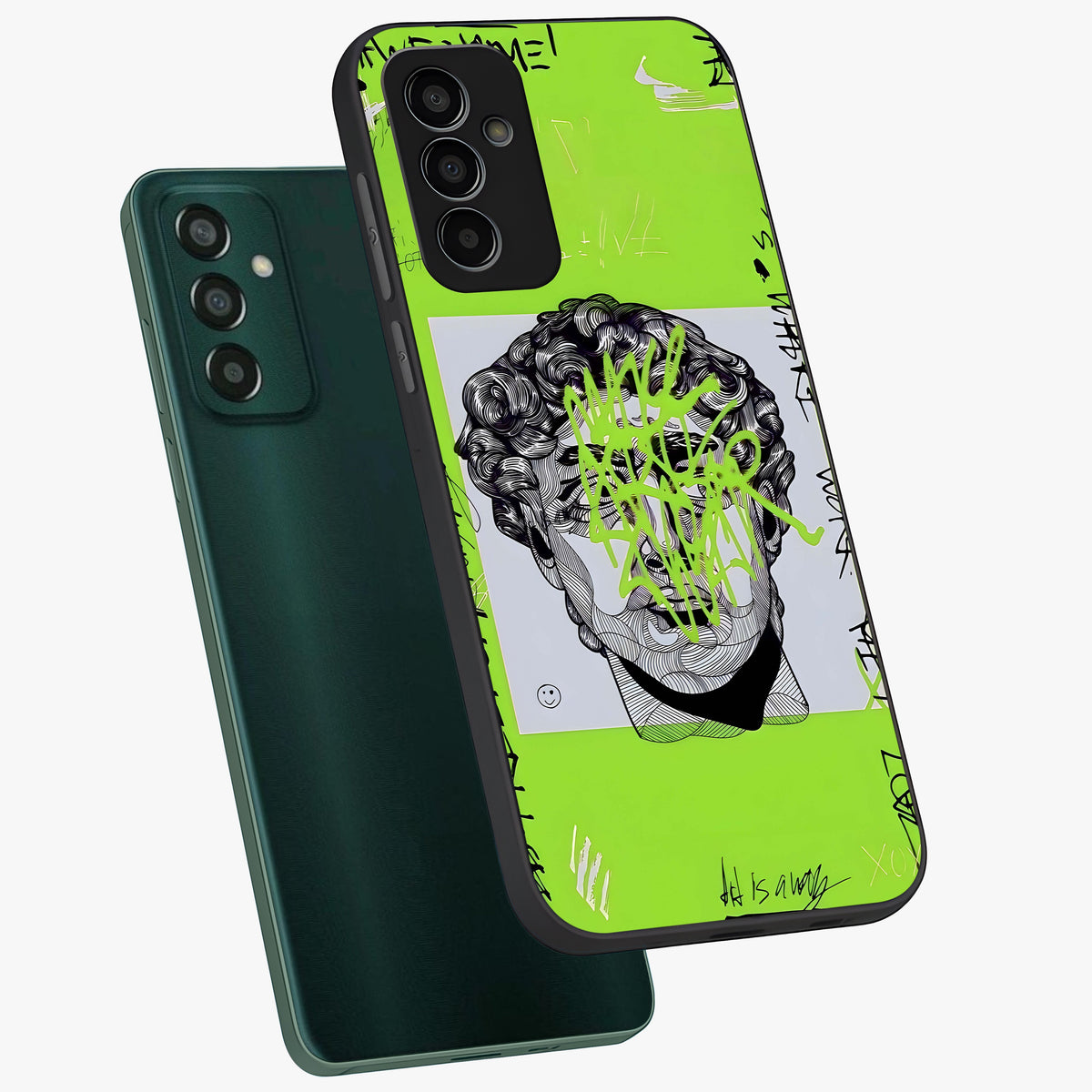 Neo Graffiti Rebellion Glass Case displayed in angled mockup highlighting urban street art design with rebellious aesthetic.