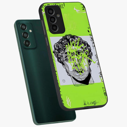Neo Graffiti Rebellion Glass Case displayed in angled mockup highlighting urban street art design with rebellious aesthetic.