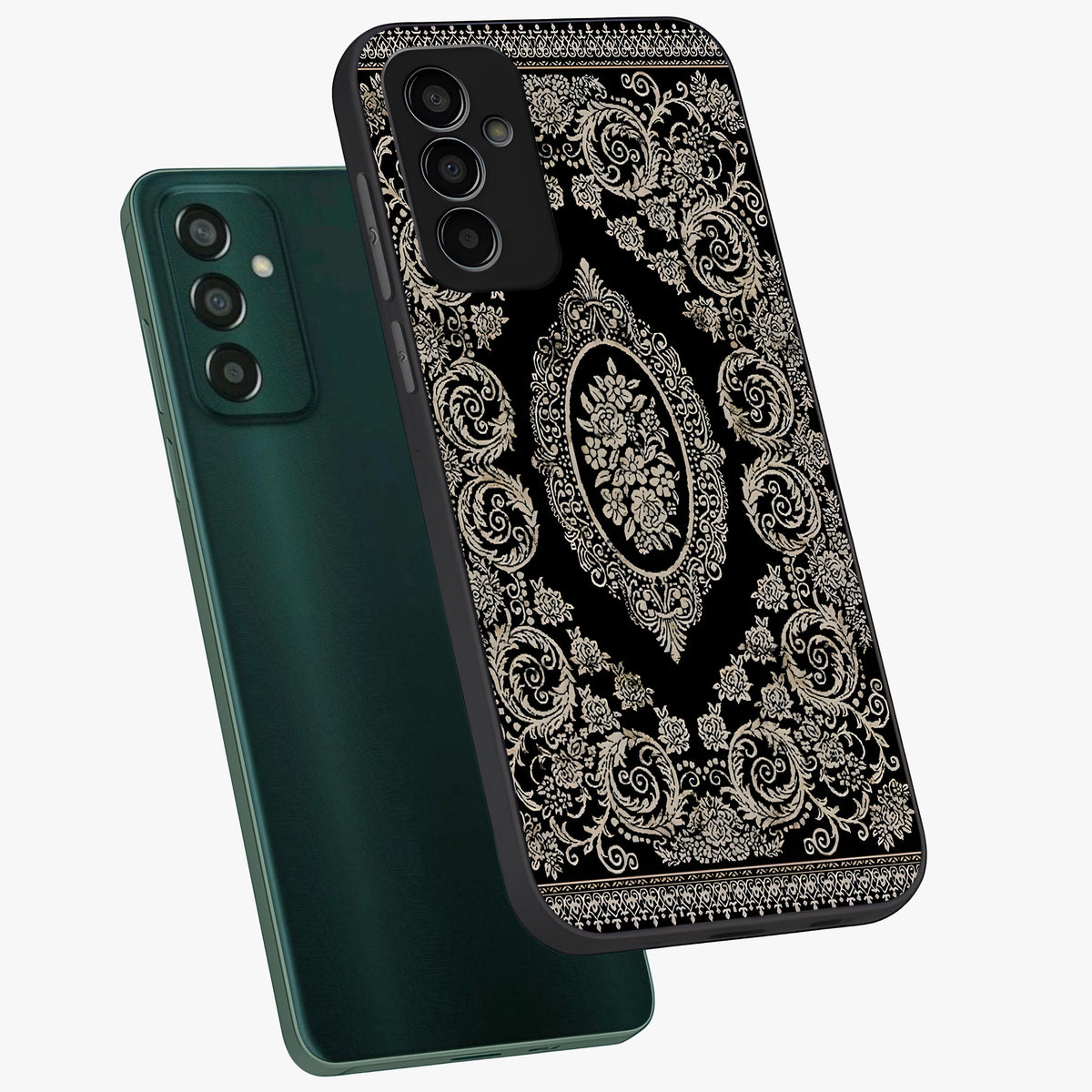 Noir Bloom Elegance Glass Case displayed in angled mockup highlighting refined flower design with stylish noir aesthetic.