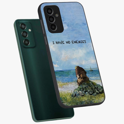 Peace Beyond War Glass Case displayed in angled mockup highlighting meaningful message design with artistic aesthetic style.