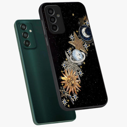 Pearls Universe Object Glass Case displayed in angled mockup highlighting celestial pearl design with dreamy aesthetic.