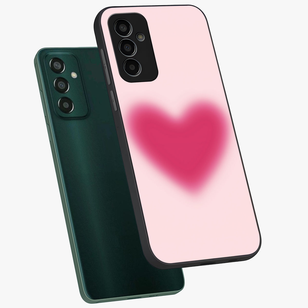 Pink Aura Heart Glass Case displayed in angled mockup highlighting vibrant pink heart design with dreamy aura aesthetic.