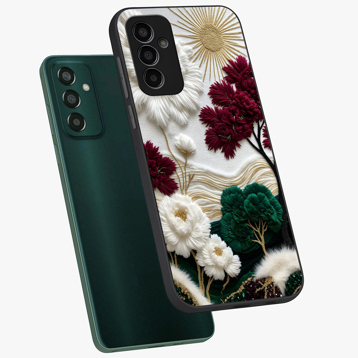 Radiant Bloom Elegance Glass Case displayed in angled mockup highlighting graceful floral design with radiant aesthetic style.