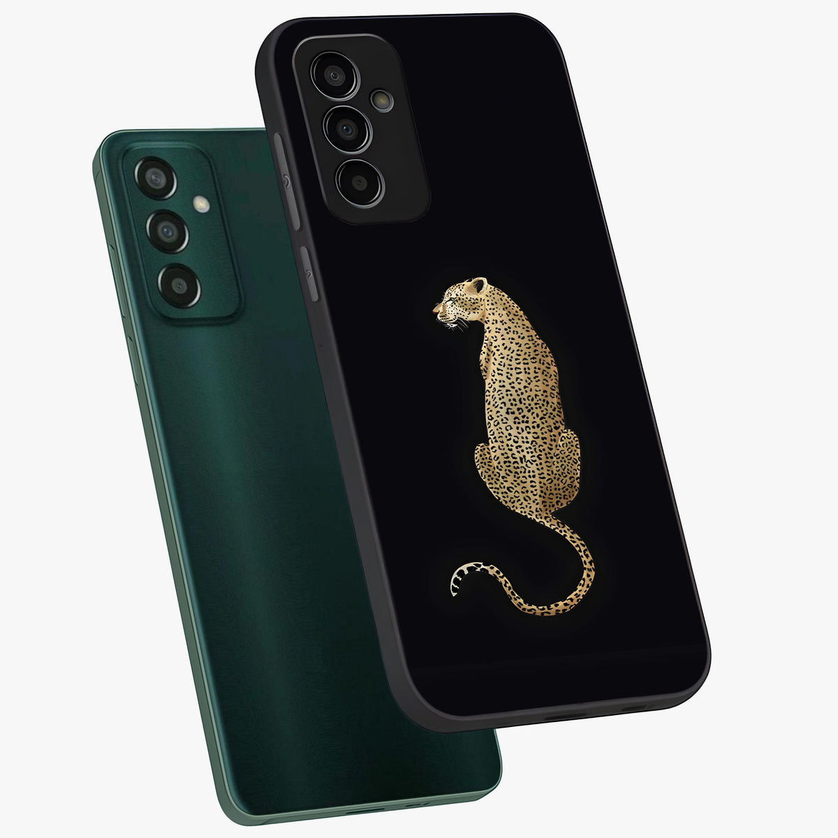 Regal Leopard Glass Case displayed in angled mockup highlighting powerful animal illustration with stylish wild aesthetic.
