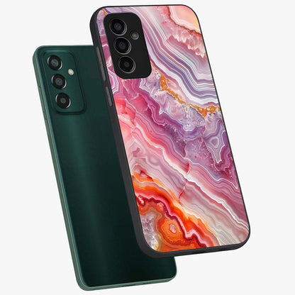 Rose Quartz Marble Glass Case displayed in angled mockup highlighting elegant marble pattern with soft aesthetic style.