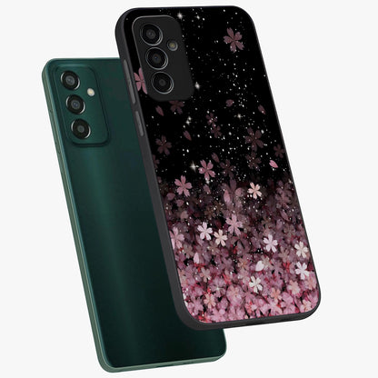 Small Starry Flowers Glass Case displayed in angled mockup highlighting tiny flower pattern with celestial aesthetic style.