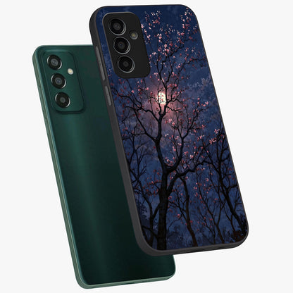 Twilight Sakura Serenade Glass Case displayed in angled mockup highlighting delicate sakura flower design with dreamy aesthetic.