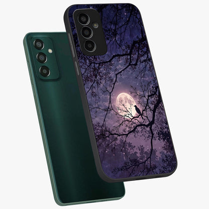 Whispering Moon Silence Glass Case displayed in angled mockup highlighting calm lunar design with dreamy night aesthetic.