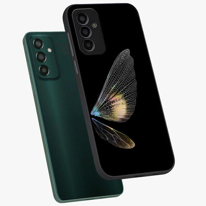 Whispers Of Wings Glass Case displayed in angled mockup highlighting soft feather design with celestial aesthetic style.