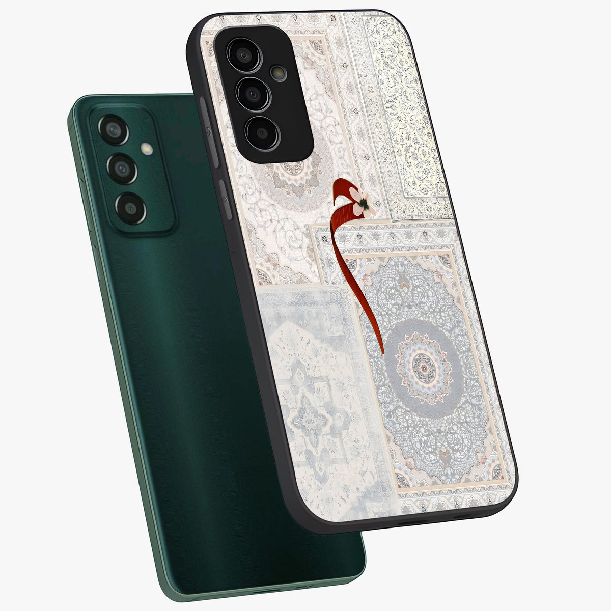 White Aesthetic Bow Glass Case displayed in angled mockup highlighting clean bow design with soft aesthetic style.