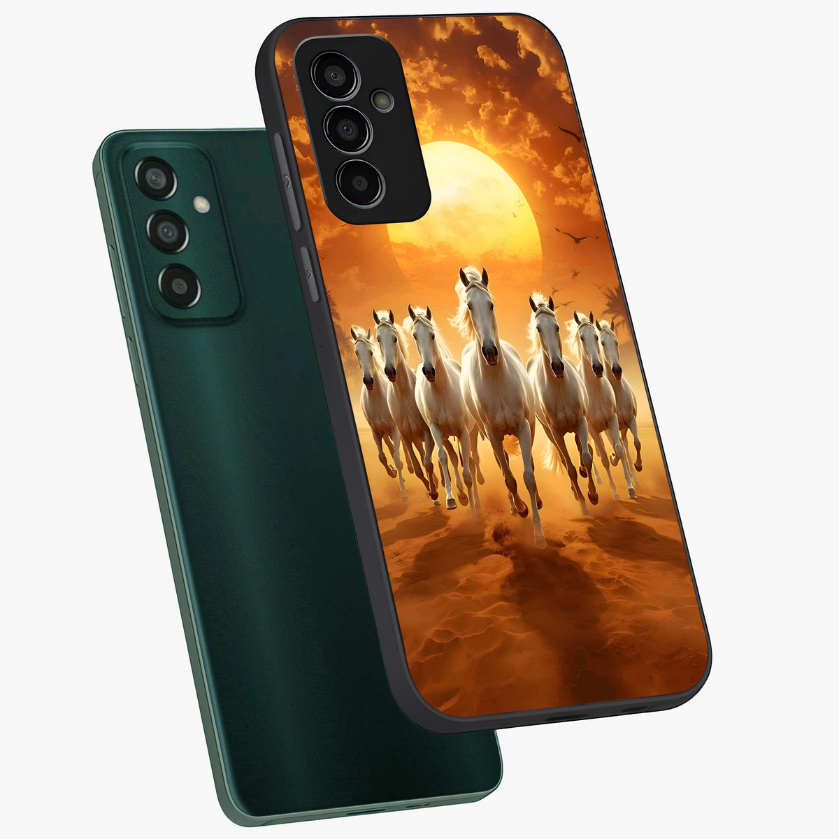 Wild Sunset Majesty Glass Case displayed in angled mockup highlighting vibrant sunset sky design with scenic aesthetic.