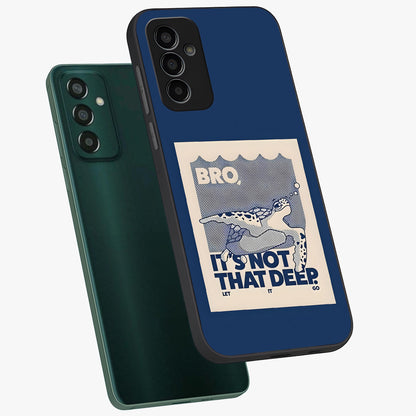 Worry Less Swim Glass Case displayed in angled mockup highlighting fun typography design with relaxed aesthetic style.
