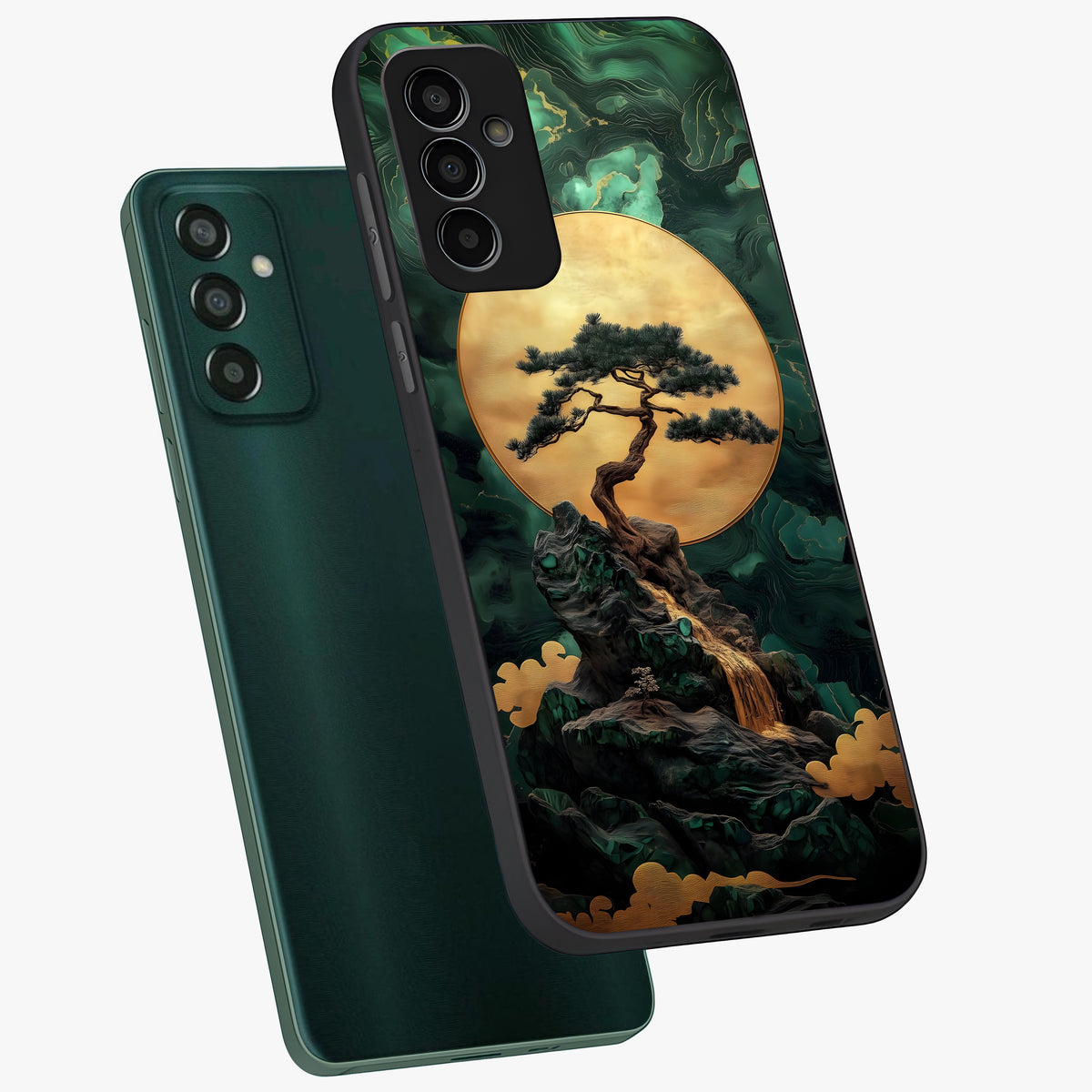 Zen Moon Rise Glass Case displayed in angled mockup highlighting peaceful lunar design with zen aesthetic style.