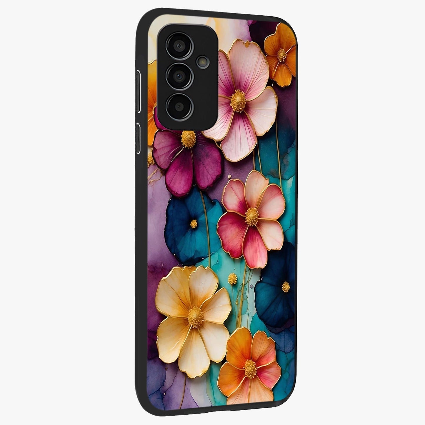 Artlyn Grace Flower Pattern Glass Case upright view showcasing graceful floral artwork with aesthetic botanical style.