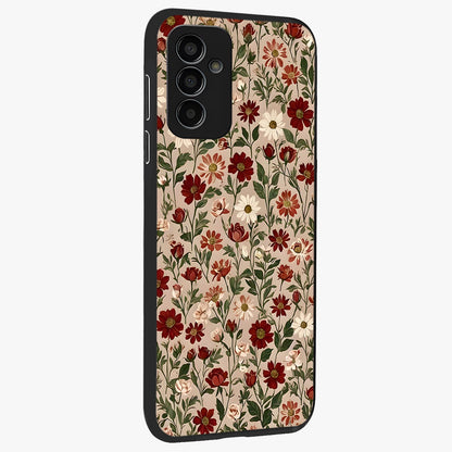 Biege Flower With Leaf Glass Case upright view showcasing delicate beige flower illustration with clean botanical style.