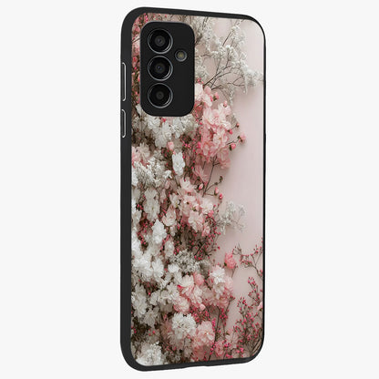 Blush Blossom Cloud Glass Case upright view showcasing calm floral cloud artwork with gentle dreamy theme.