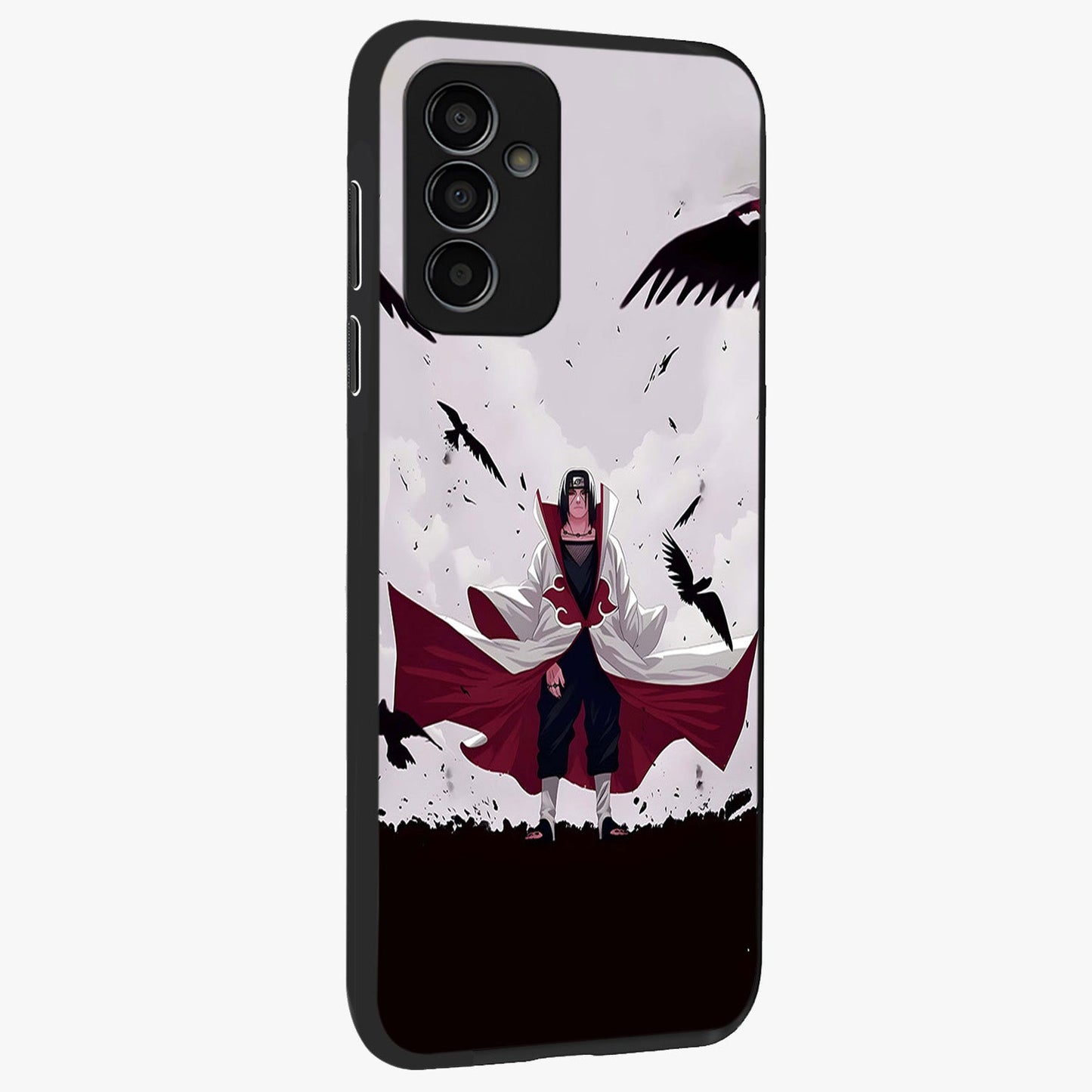 Crimson Crow Ascension Glass Case upright view showcasing dramatic crow artwork with bold gothic theme.