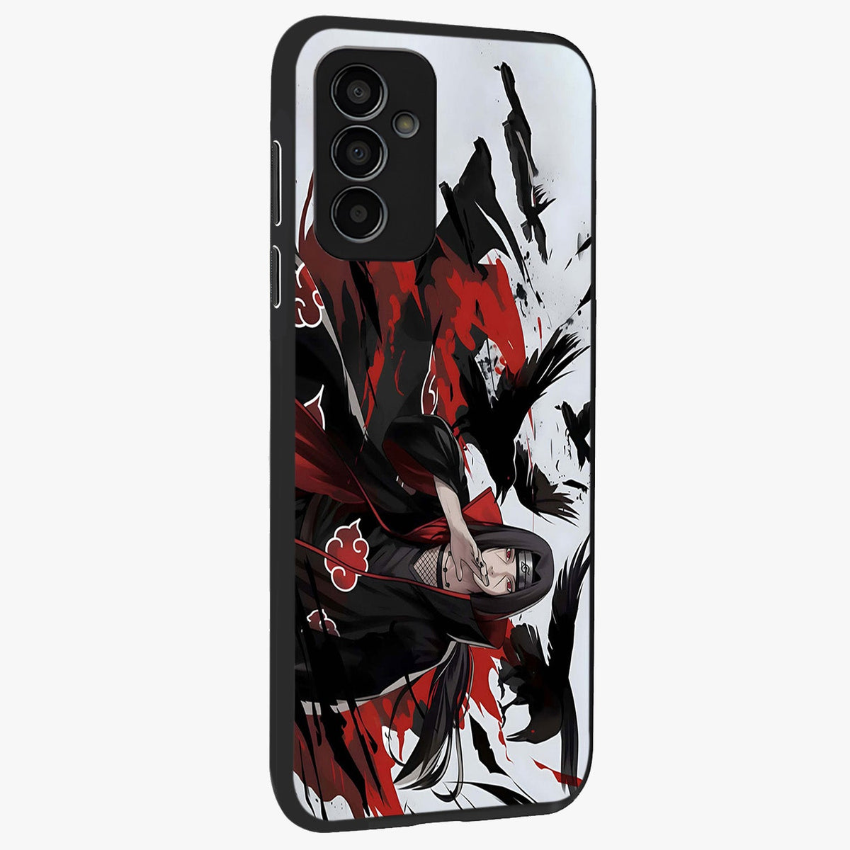 Crimson Crow Illusion Glass Case upright view showcasing striking crow illusion artwork with intense crimson theme.