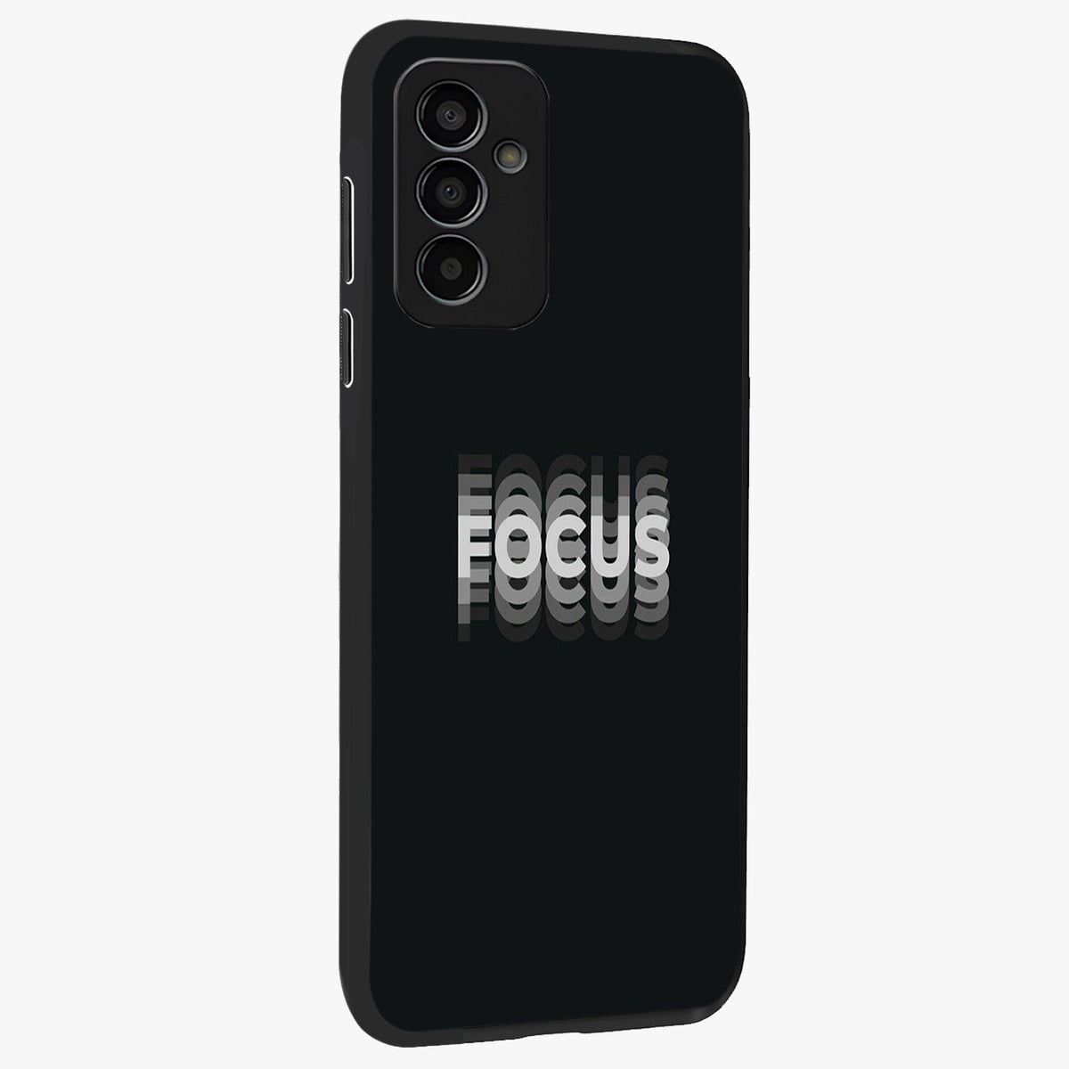 Focus Mode On Glass Case upright view showcasing strong typography statement with sleek motivational theme.