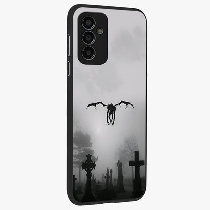 Graveyard Shadow Descent Glass Case upright view showcasing haunting graveyard artwork with dramatic dark theme.