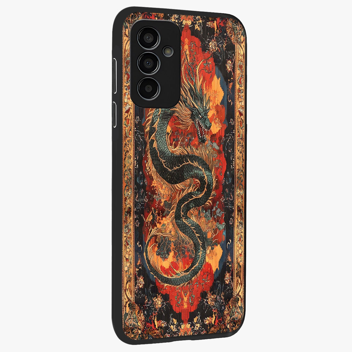 Inferno Dragon Soul Glass Case upright view showcasing intense dragon artwork with fantasy fire theme.