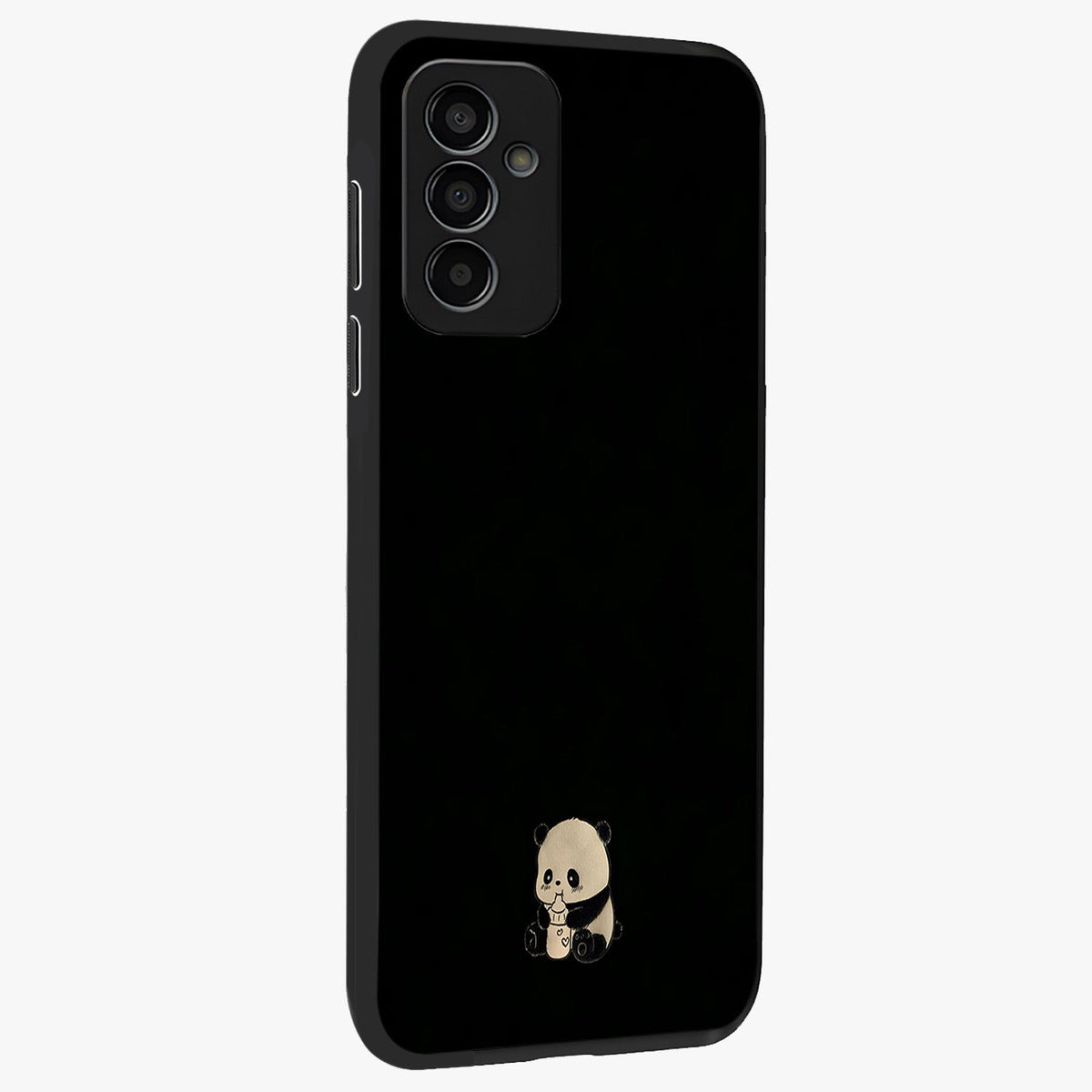 Midnight Panda Love Glass Case upright view showcasing charming panda artwork with playful romantic theme.