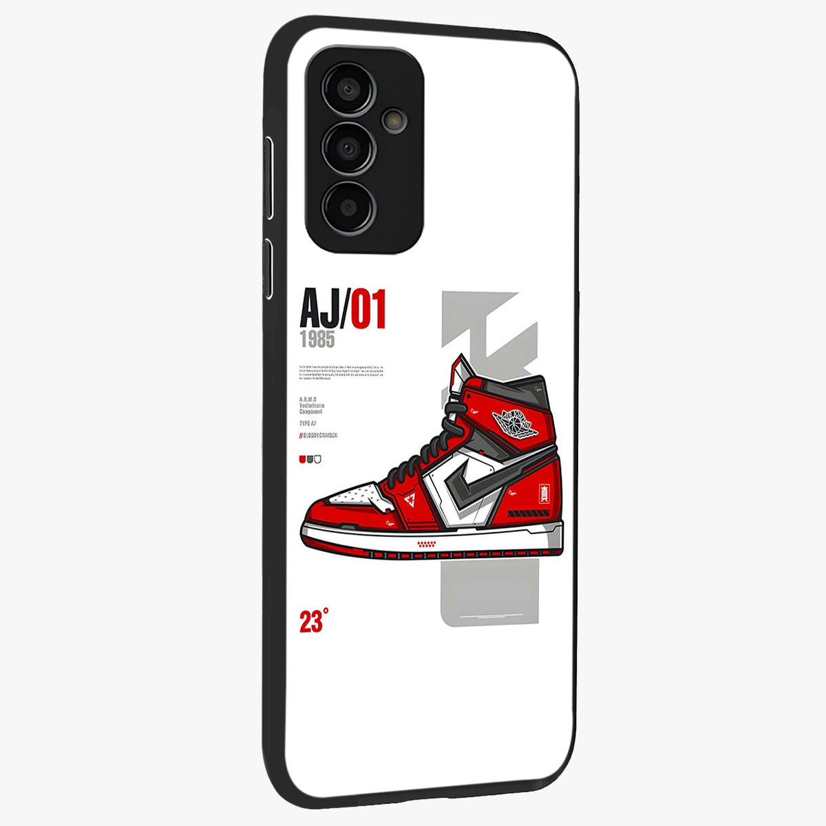 Retro Sneaker Blueprint Glass Case upright view showcasing stylish sneaker illustration with vintage streetwear theme.