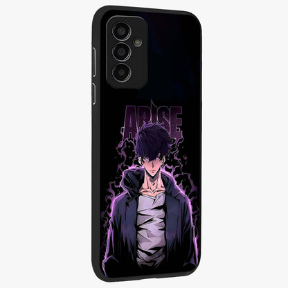 Shadow Monarch Awakening Glass Case upright view showcasing bold monarch artwork with mystical awakening theme.