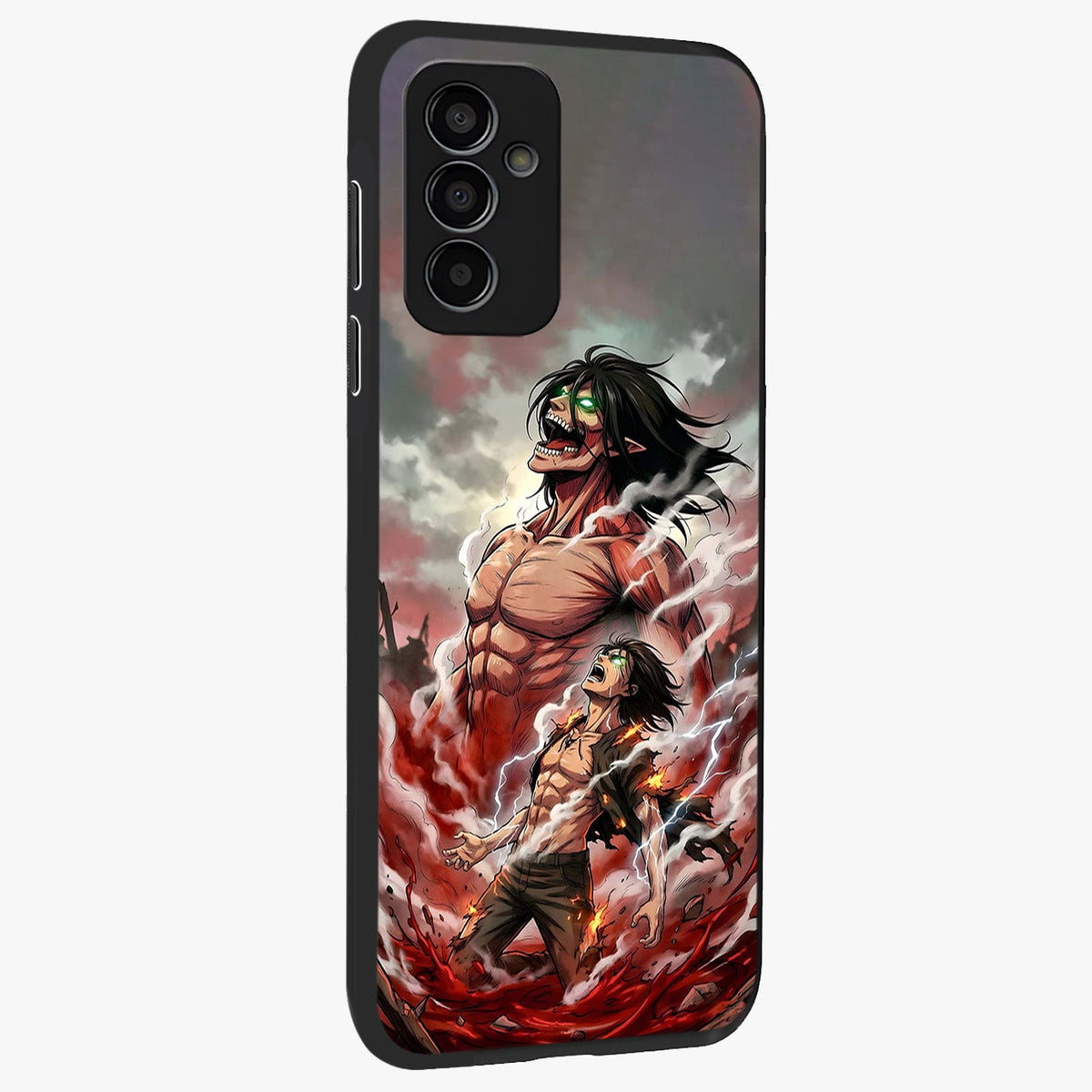 Titan Awakening Fury Glass Case upright view showcasing intense titan artwork with epic fantasy theme.