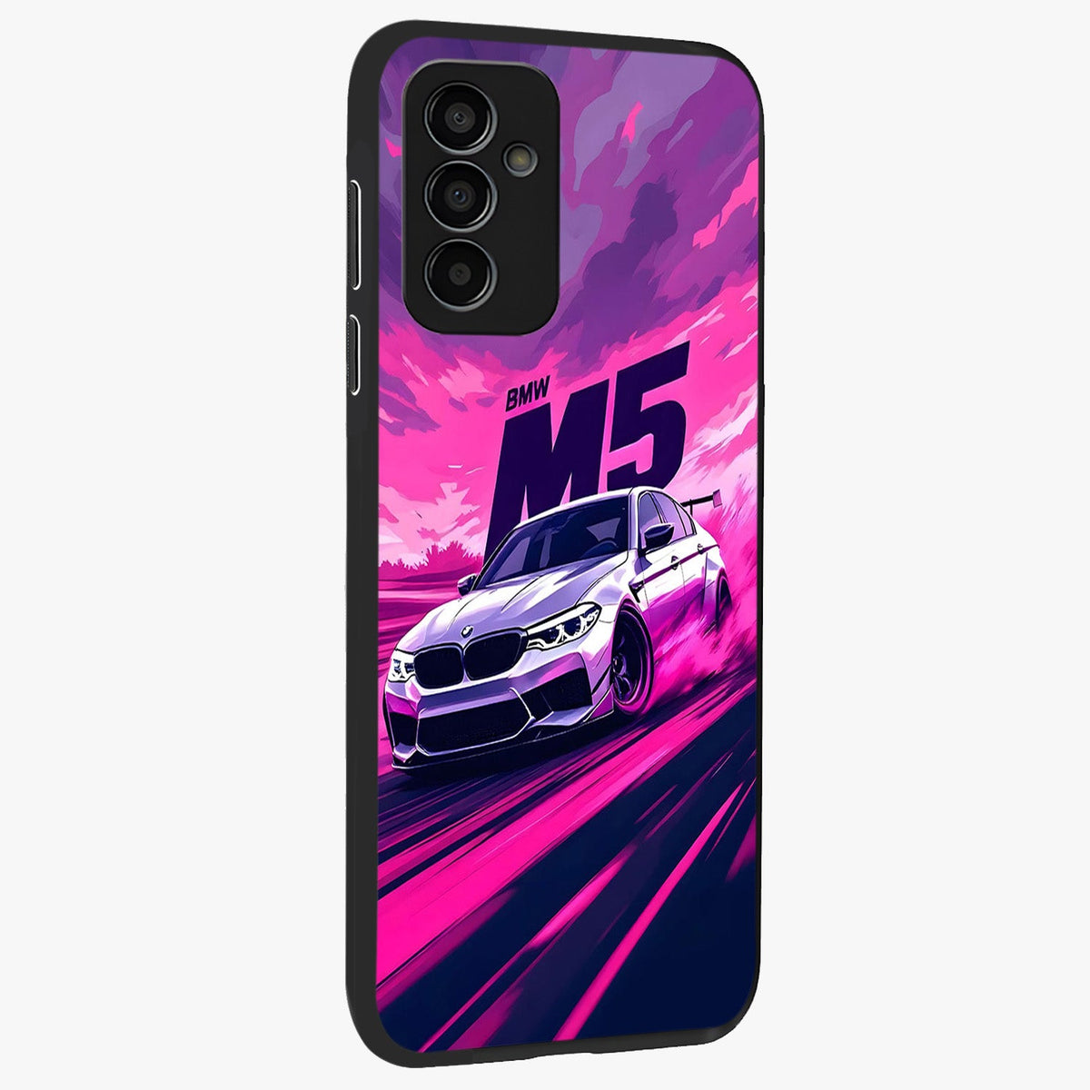 Velocity Drift Pulse Glass Case upright view showcasing powerful racing artwork with energetic motorsport theme.