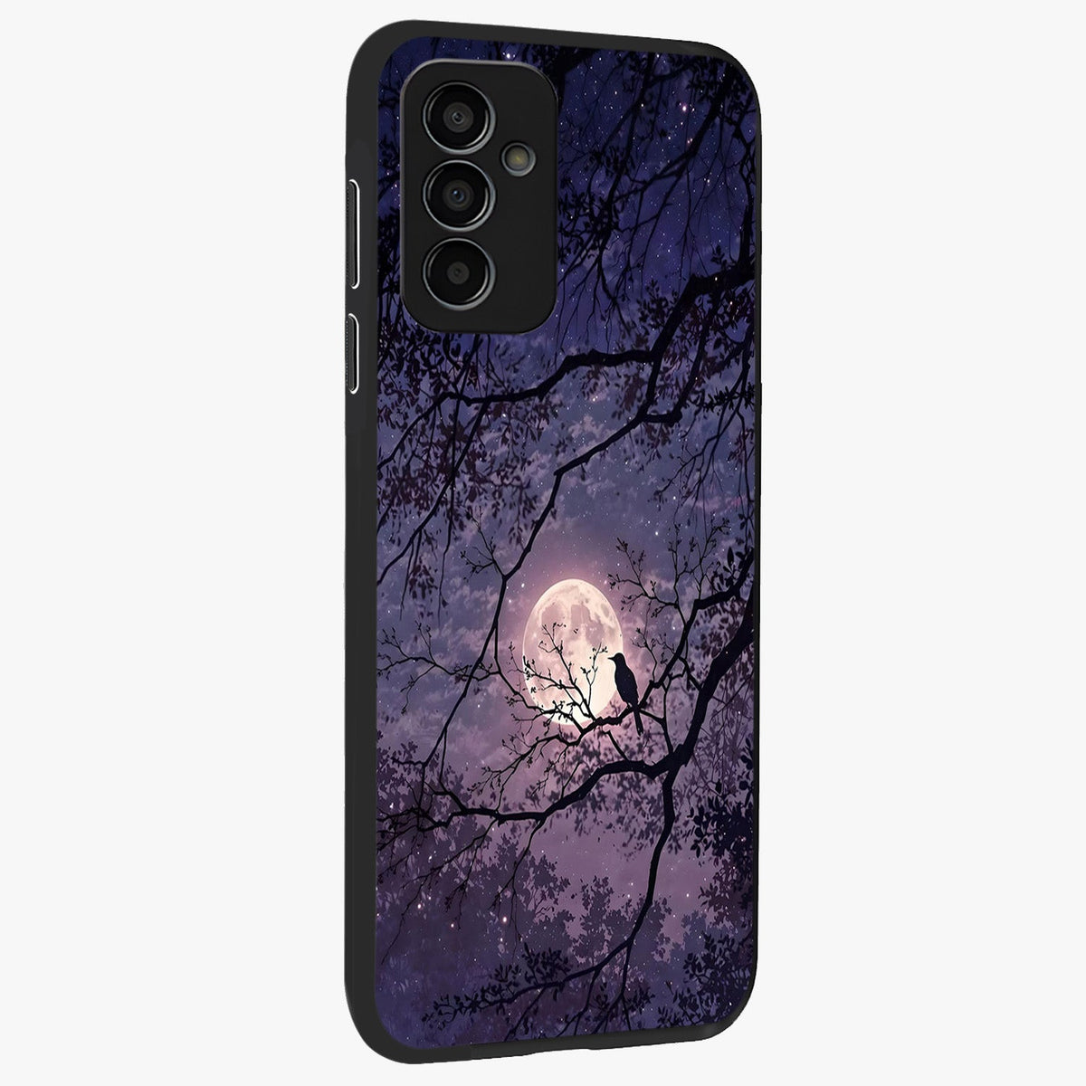 Whispering Moon Silence Glass Case upright view showcasing peaceful moon artwork with tranquil celestial theme.